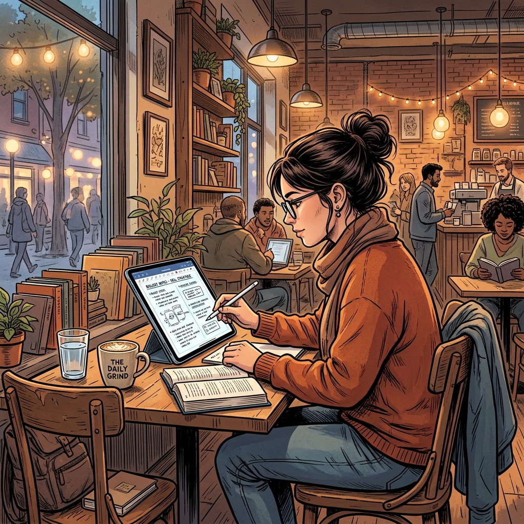 Studying in a cozy cafe